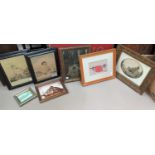 Beauties of Brighton: 2 19th century soft ground engravings, in colours, 21 x 15 cm, framed; 5 other