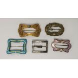 A selection of vintage decorative buckles, 2 enamelled