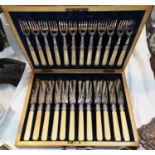 A good set of 1 2chased fish knives and forks in fitted walnut box, and other silver plate