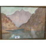 Edward Frederick Ertz: watercolour, highland lake scene, signed, 26 x 36 cm; an Art Deco watercolour