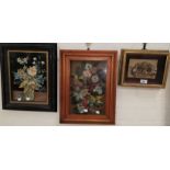 A Victorian seaweed picture in modern casement gilt frame, 23 x 28 cm overall; 2 similar larger