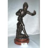 A 19th century cast metal figure of an African man dancing, signed L Sagar, marble base, 28cm
