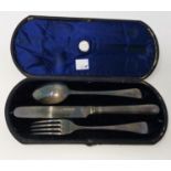 A boxed hallmarked silver 3 piece christening set