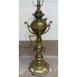 A 19th century Ecclesiastical style brass oil lamp, 61 cm (converted to electric light)
