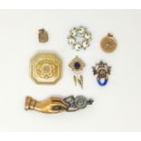 A Danish enamel fish brooch; 6 other items of jewellery