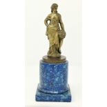 A 19th century gilt metal figure of maiden with cornucopia, painted pedestal base, 20 cm; 3 other