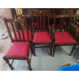 A set of 5 (4+1) early 20 century stained frame dinning chairs and a similar rail back pair