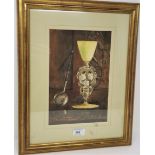 19th Century: Still Life of a Venetian glass goblet and a silver punch ladle, water colour,