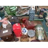 A selection of novelty money boxes including a cast iron 'Artillery Bank' example