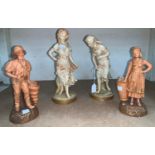 A pair of Turnwein terracotta coloured porcelain figures of fisherman and wife with baskets, 23cm; a