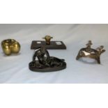 A small cast bronze figure of the dying slave, oval base, 10 cm; 2 other pieces