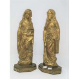 Two 19th century flat back gilt metal females with scroll and lyre, height 32cm