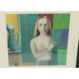 Elena Zolotnitsky: oil/wax on paper, "Girl Next Door", 26.5 x 30 cm, framed and glazed