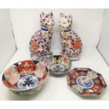 A 20th century pair of large Imari seated cats, height 41 cm; Two late 19th/early 20th century Imari