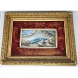 A. Spink: enamelled ceramic panel c. 1900, drowned maiden, signed, 14 x 29 cm, framed and glazed