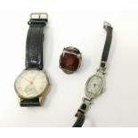 A ladies Waltham Art Deco watch; a gents Smiths watch; a signet ring stamped 'Sterling'