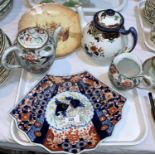 A 19th century Imari fan dish; a Royal Doulton teapot; a commemorative dish; etc.