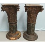 A 19th century pair of pilasters, with carved Corinthian columns, height 78 cm