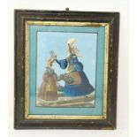 A 19th century pen and watercolour picture, probably Italian, 2 women with flowers, 20 x 16 cm,