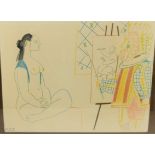 Picasso: a colour lithograph, self-portrait, artist with model, 3.2.54.II, 24 x 31 cm, mounted in
