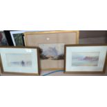Thomas Ball, coastal landscapes with sailing boats, pair of water colours, signed, 14 x 25cm, framed