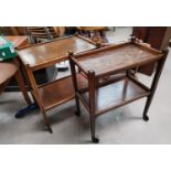 A 1920's beaded mahogany oval top Sutherland table; 2 oak 2-tier tea trolleys
