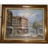 Burnett: Continental street scene, oil on canvas, 3 x 4 cm, gilt framed