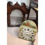 A 19th century oak and mahogany longcase clock with swan neck pediment, short door and arched