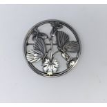 Georg Jensen, a large circular 'Moonlight Blossom' brooch, butterflies on foliage,5.5cm, stamped