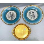 A pair of Vienna porcelain plates decorated with maidens tending flowers, 25 cm; a gilded