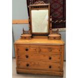 A Victorian pine dressing table in painted inlay effect, with 2 long and 2 short drawers, width