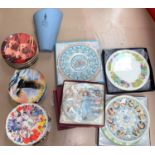 A selection of boxed and unboxed collectors' plates; a Wedgwood presentation vase