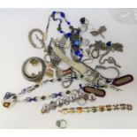 A selection of white metal and other jewelry