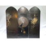 A Victorian 3-fold lacquer screen decorated in the Japanese style, with mother-of-pearl inlay and