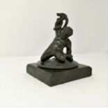 A 19th century patinated bronze figure of the infant Hercules, square marble plinth, height 13 cm