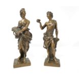 A 19th century pair of cast bronze figures of neoclassical maid and beau, 17 cm