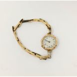 A gold cased ladies wrist watch with gold plated bracelet