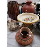 A selection of pieces of decorative ethnic pottery/porcelain, including a majolica table centre