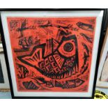 Zhang Jia Rui: Happiness of Fishes, artist signed limited edition woodcut, signed in Japanese