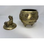 A Chinese brass globular incense burner