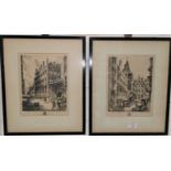 Frederick Garnell: Manchester Grammar School, pair of etchings, signed in pencil, 27 x 21 cm, framed