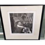 Miranda Rhys: Barry's Café, artist signed limited edition etching, 3/10, 13" x 13.5", framed and