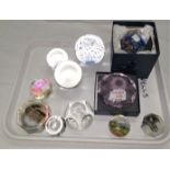 A selection of paperweights: Swarovski; vintage pictorial examples; etc.