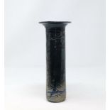 An art glass vase with drip decoration, flared rim with signature to base