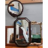 A 1930's canted beaded oak mirror and 3 other mirrors