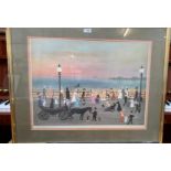 After Helen Bradley: "Evening on the Promenade", pencil signed print, framed and glazed