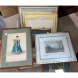 Four hand coloured 19th fashion engravings, other 19th century prints