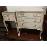 A French style chest of drawers and bedside cabinet in cream