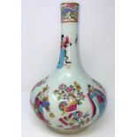 A Chinese bottle vase decorated in polychrome with figures, flowers etc, ht 34cm