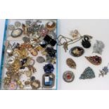 A large selection of costume jewellery brooches